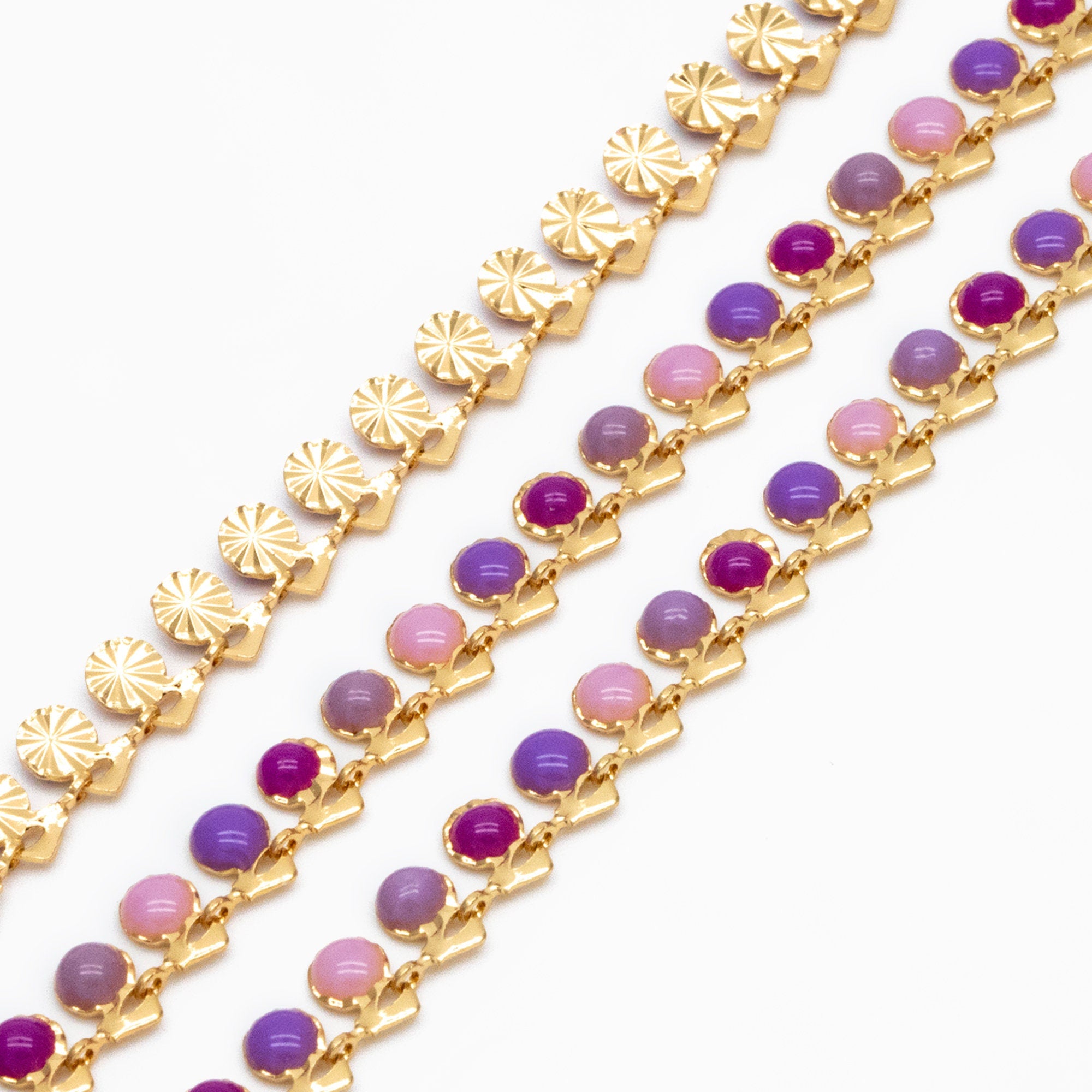 Purple Enamel Beaded Chain 6mm, 18K Gold plated Brass, Quality Bead Chain Wholesale (#LK-595-2)/ 1 Meter=3.3ft